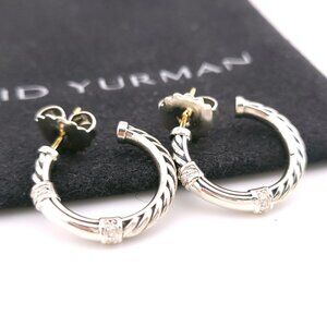 David Yurman Sterling Silver Classic Cable 22'mm Metro Diamond Hoop Earrings